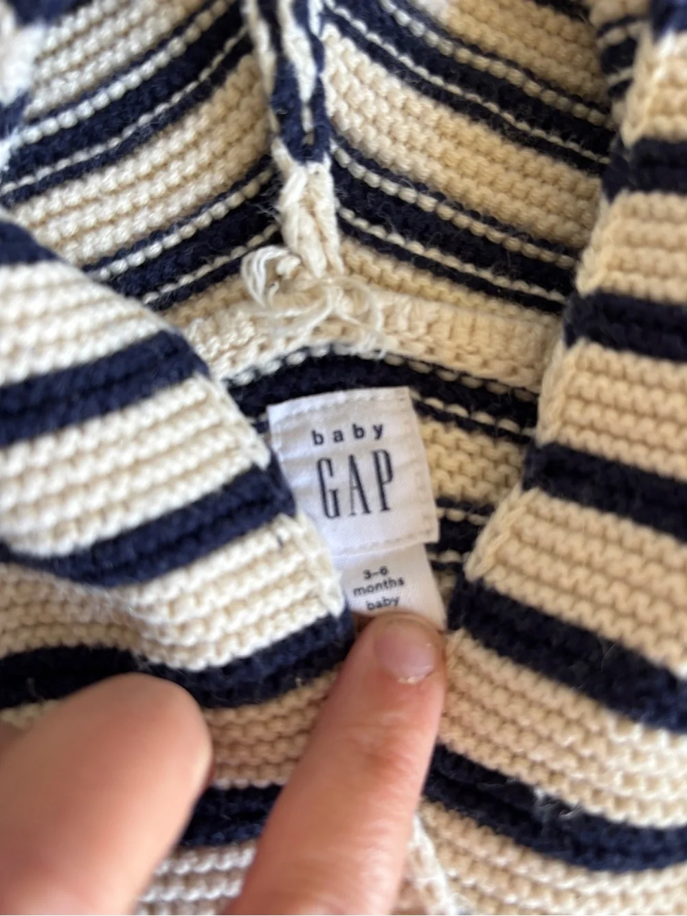 GAP Baby Hooded Stripe Knit Cardigan in Navy & Cream